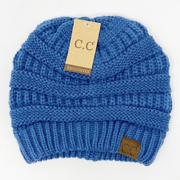 CC | Classic Beanie Dark Denim Blue Knit Stocking Cap Hat - Picture 1 of 5